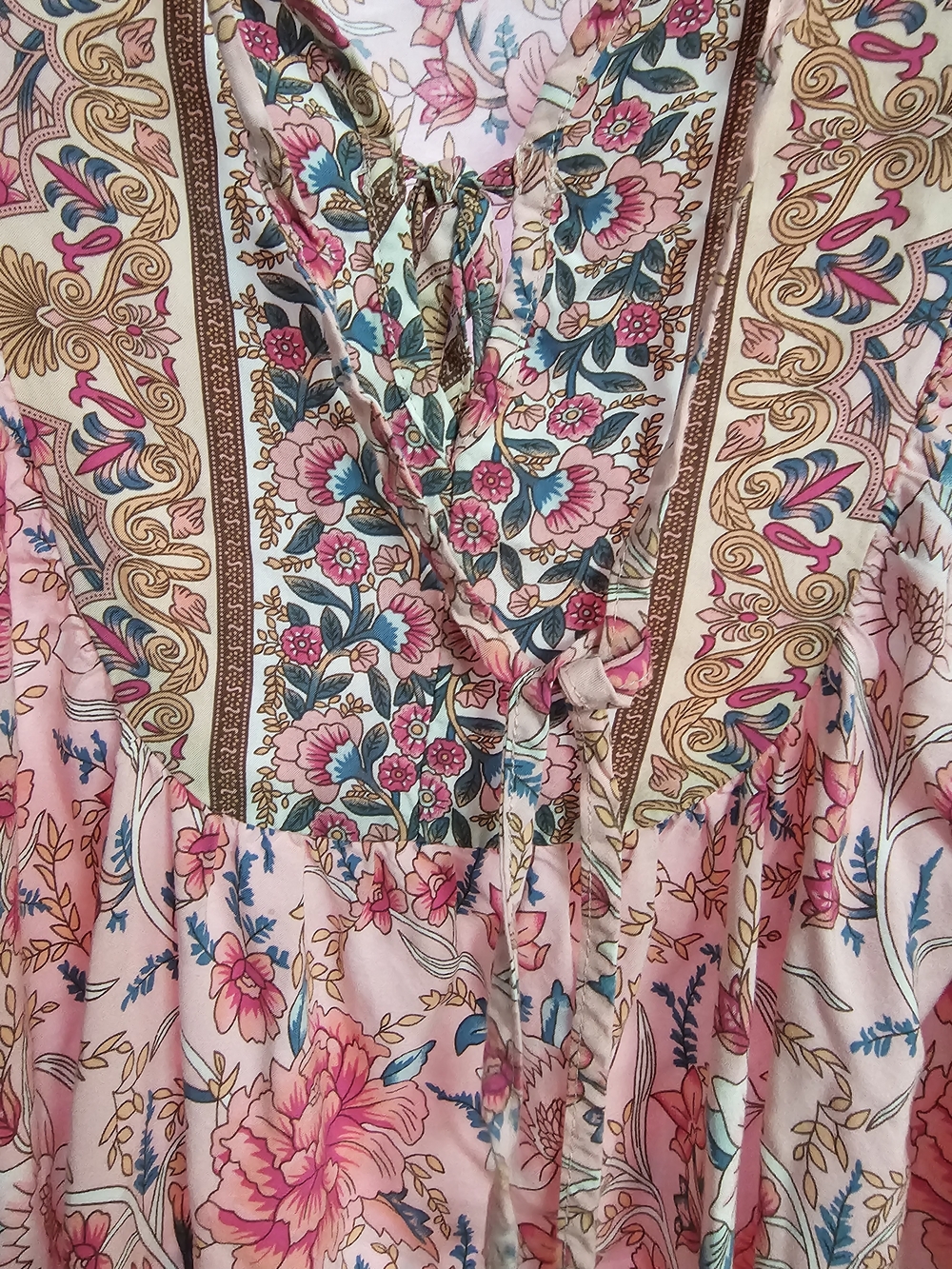 Women's Pink Floral Tie-Front Boho Tunic - Picture 7 of 8